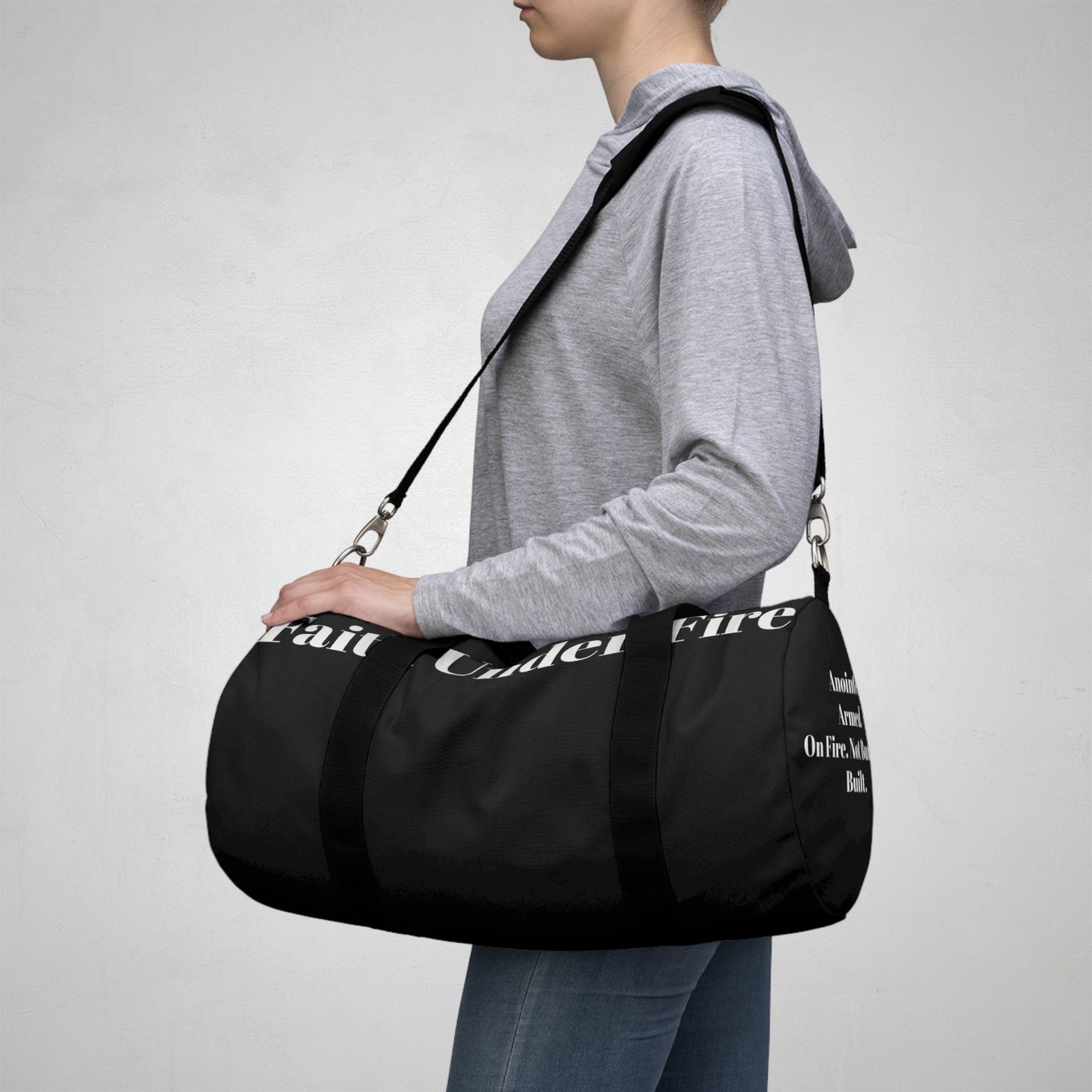 Faith Under Fire Duffel Bag- Black and White
