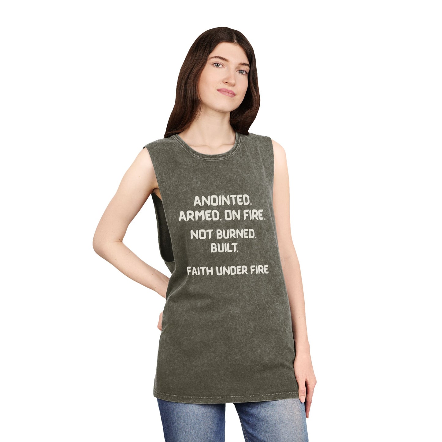 Faith Under Fire Not Burned. Built. Stonewashed Tee