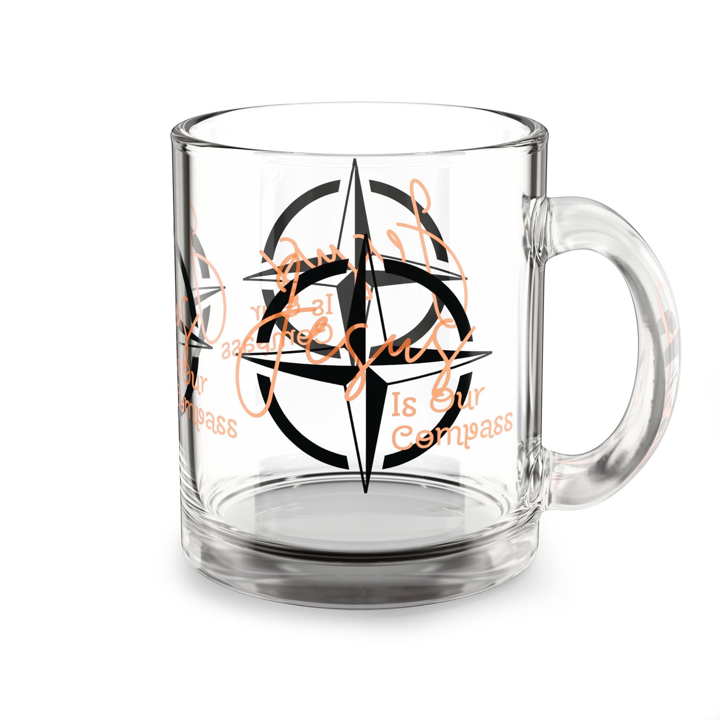 Jesus is Our Compass Glass Mug (Orange Lettering)