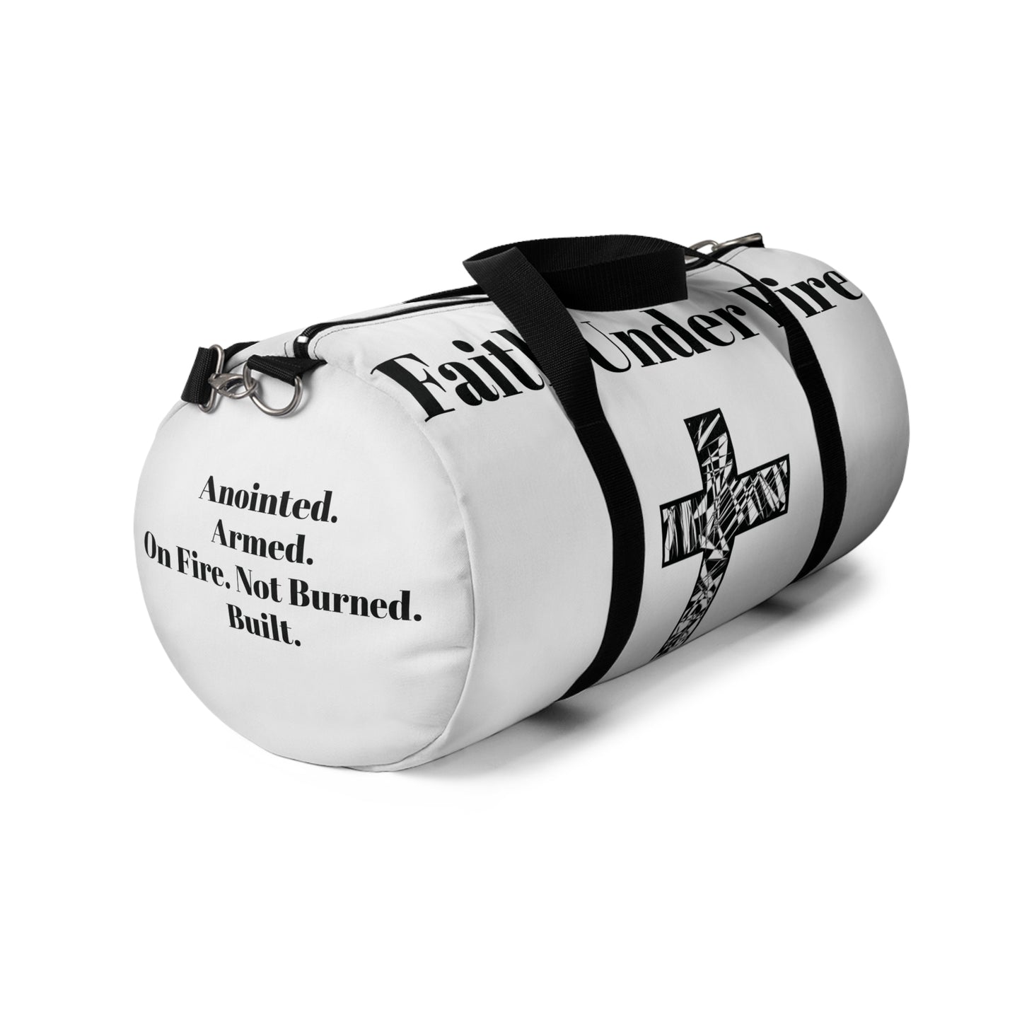 "Faith Under Fire" Duffel Bag- White and Black