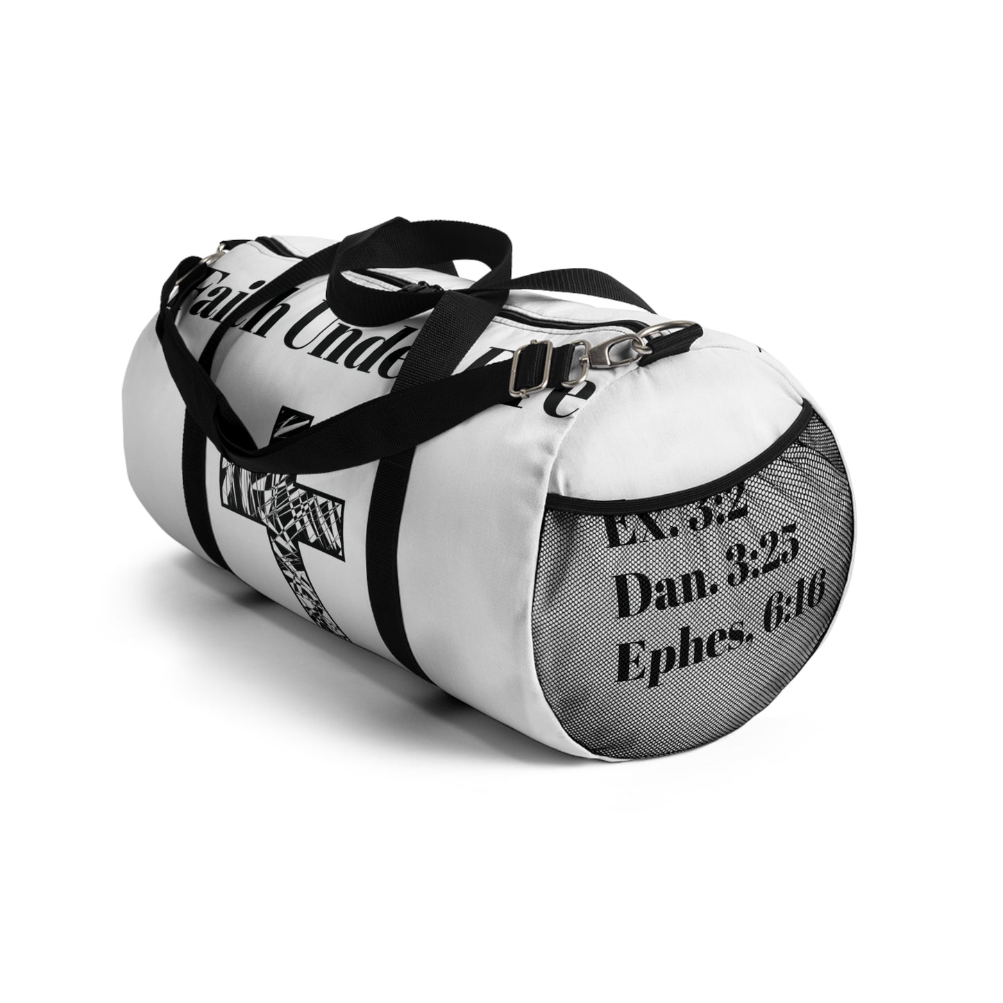 "Faith Under Fire" Duffel Bag- White and Black
