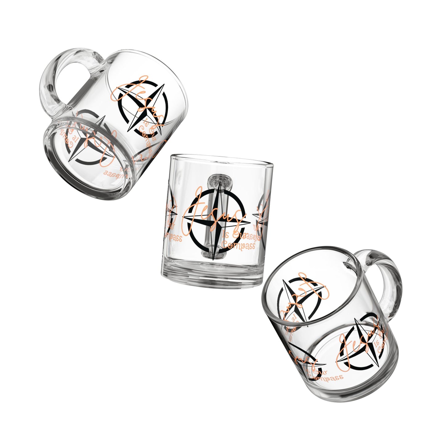 Jesus is Our Compass Glass Mug (Orange Lettering)