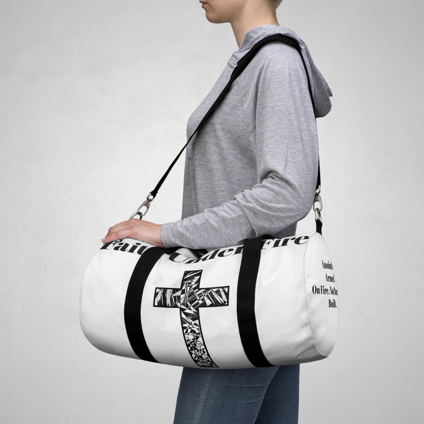 "Faith Under Fire" Duffel Bag- White and Black
