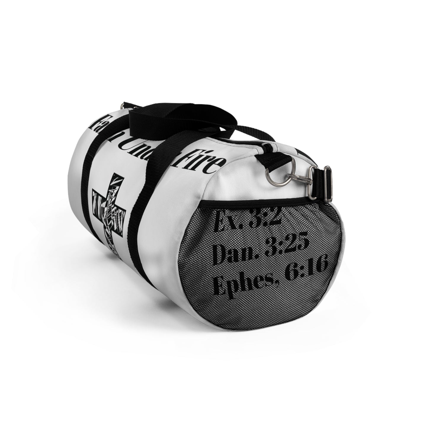 "Faith Under Fire" Duffel Bag- White and Black