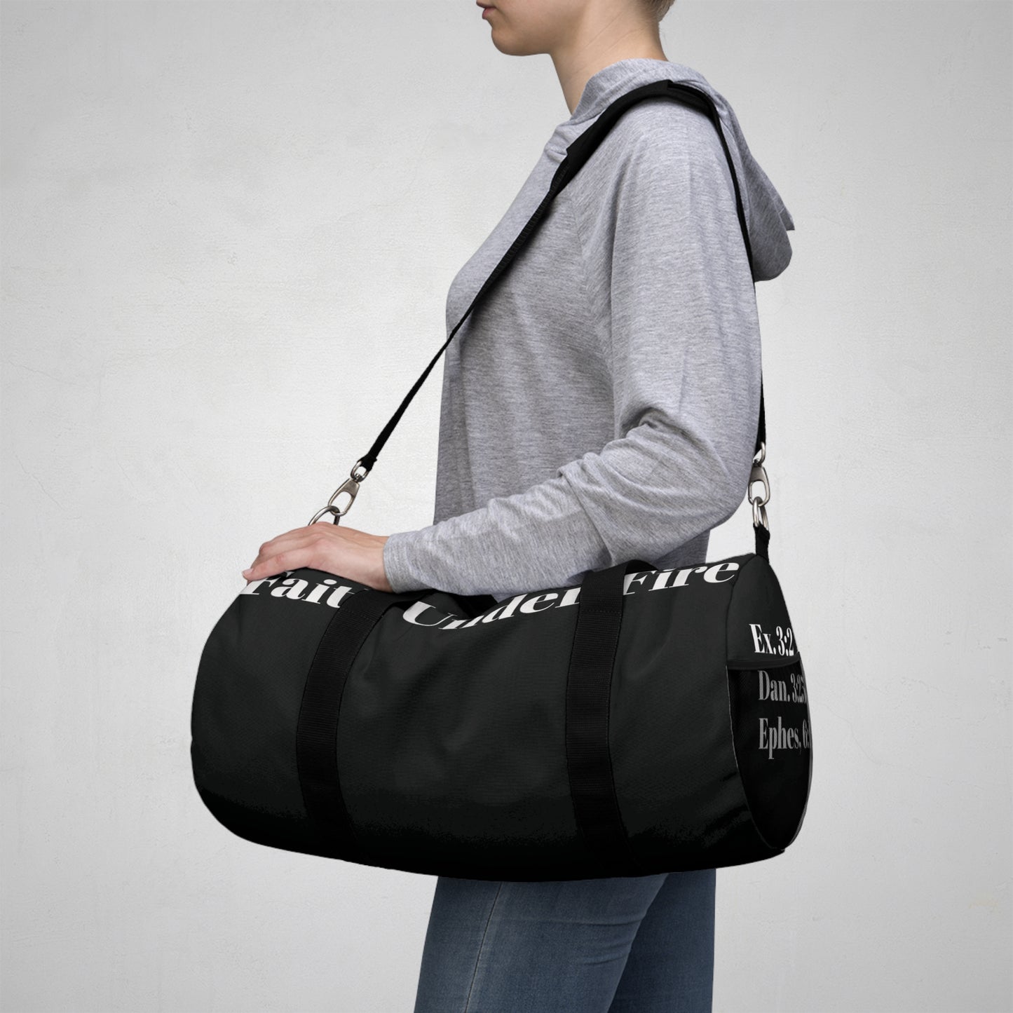 Faith Under Fire Duffel Bag- Black and White