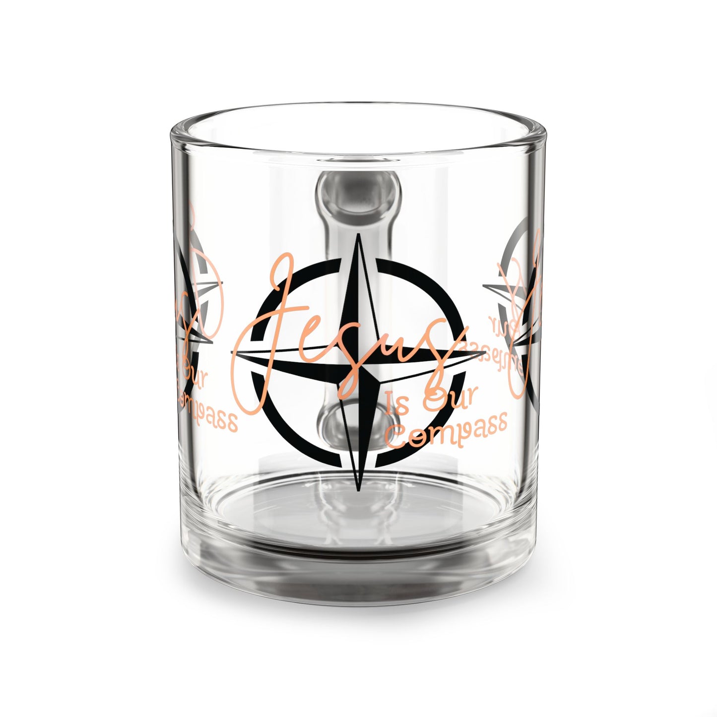 Jesus is Our Compass Glass Mug (Orange Lettering)