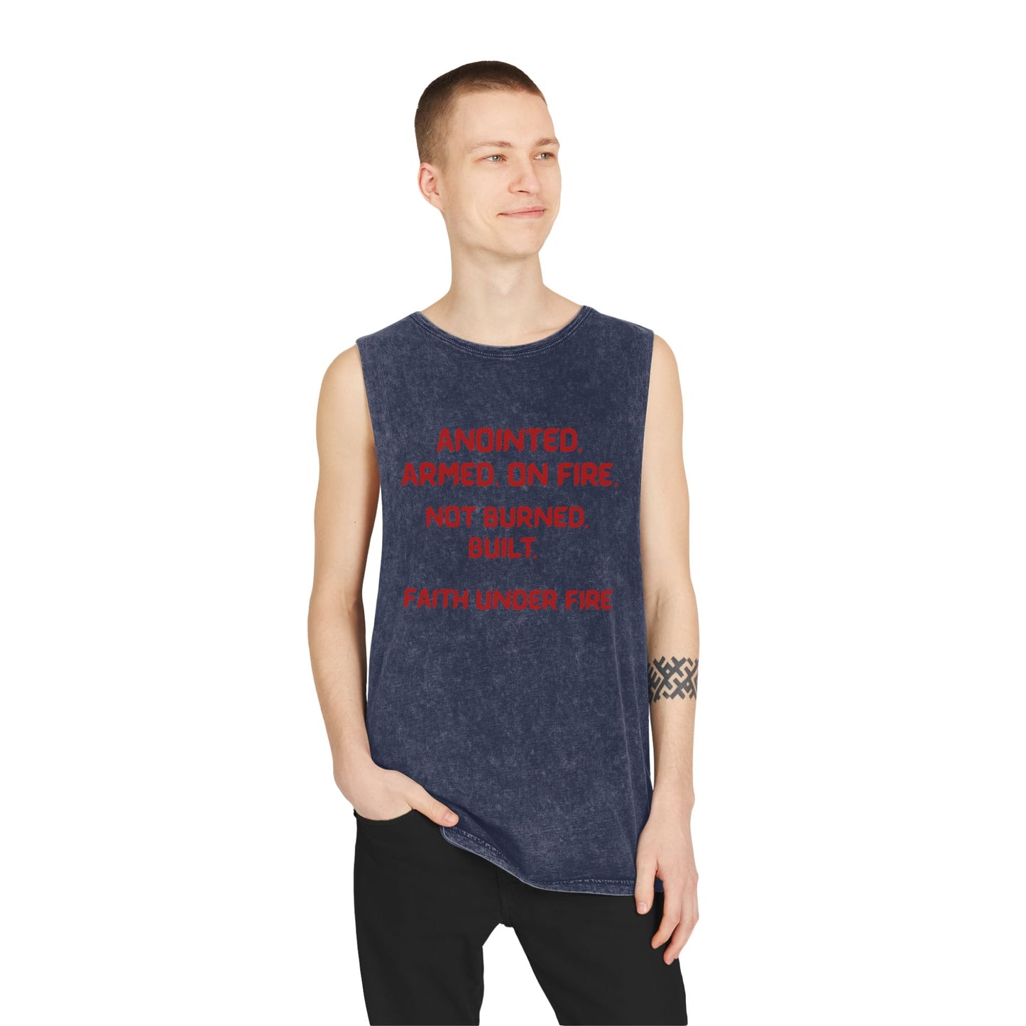 Faith Under Fire Not Burned. Built. Stonewashed Tee