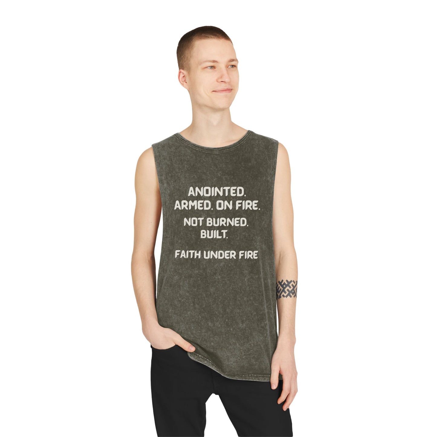 Faith Under Fire Not Burned. Built. Stonewashed Tee