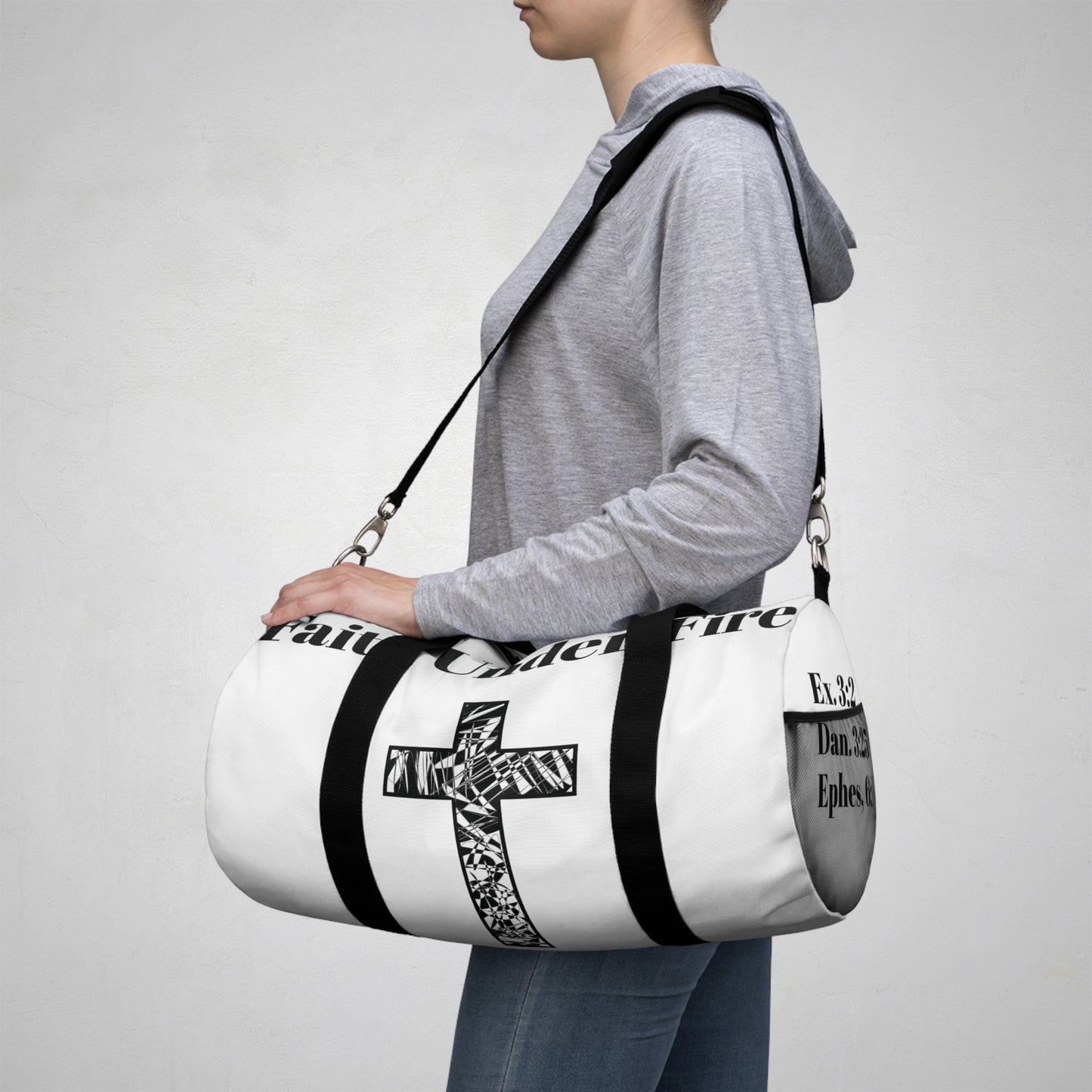 "Faith Under Fire" Duffel Bag- White and Black
