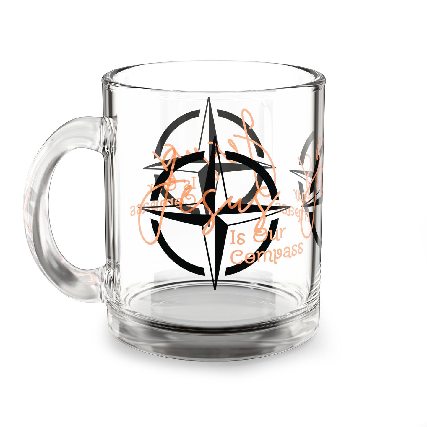 Jesus is Our Compass Glass Mug (Orange Lettering)