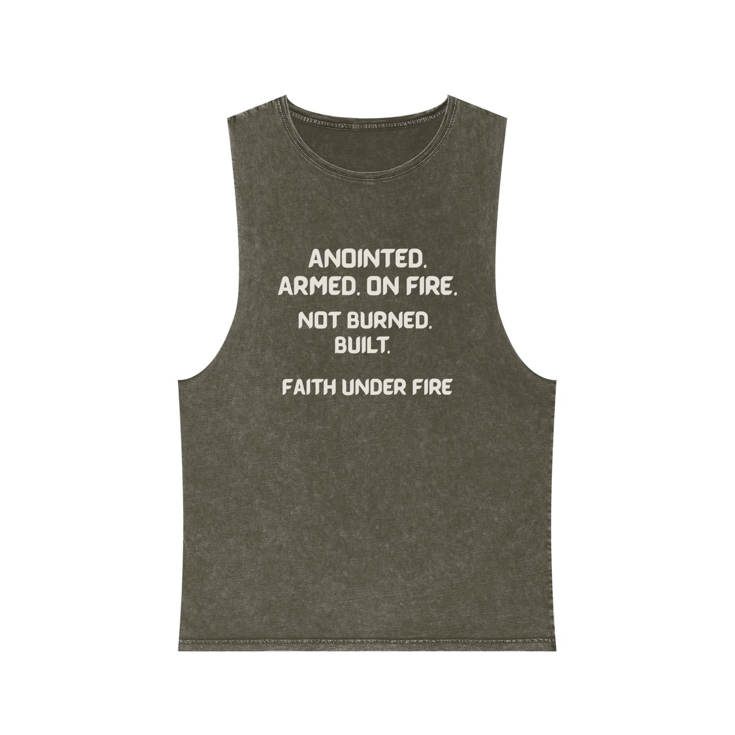 Faith Under Fire Not Burned. Built. Stonewashed Tee