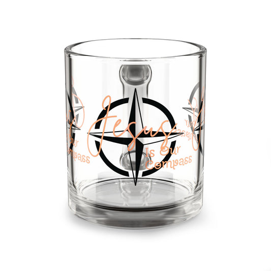 Jesus is Our Compass Glass Mug (Orange Lettering)